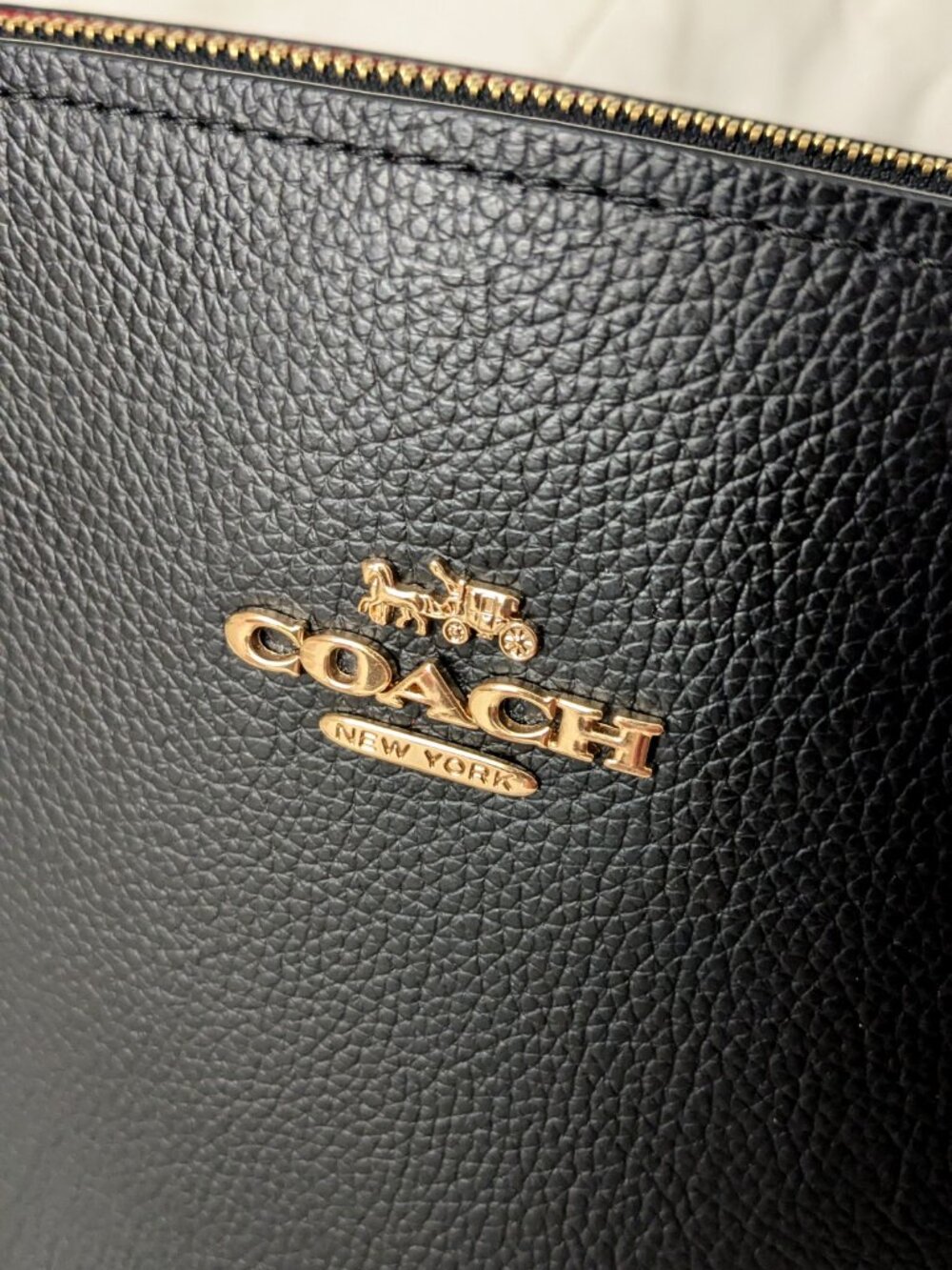 Coach Tatum Carryall Tote Work Bag Black Red Inside Pebble Double Leather C4078 - Picture 4 of 16